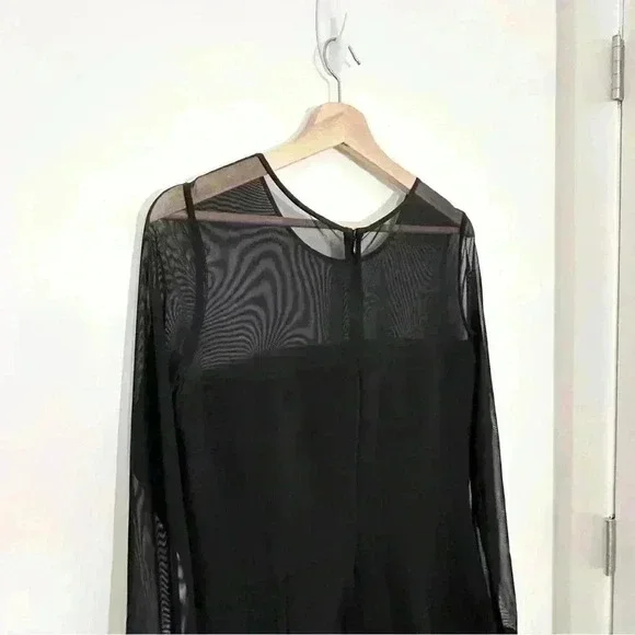 NWT French Connection Sheer Long Sleeve A Line Dress | Black | SZ‎ 10 - Picture 8 of 11